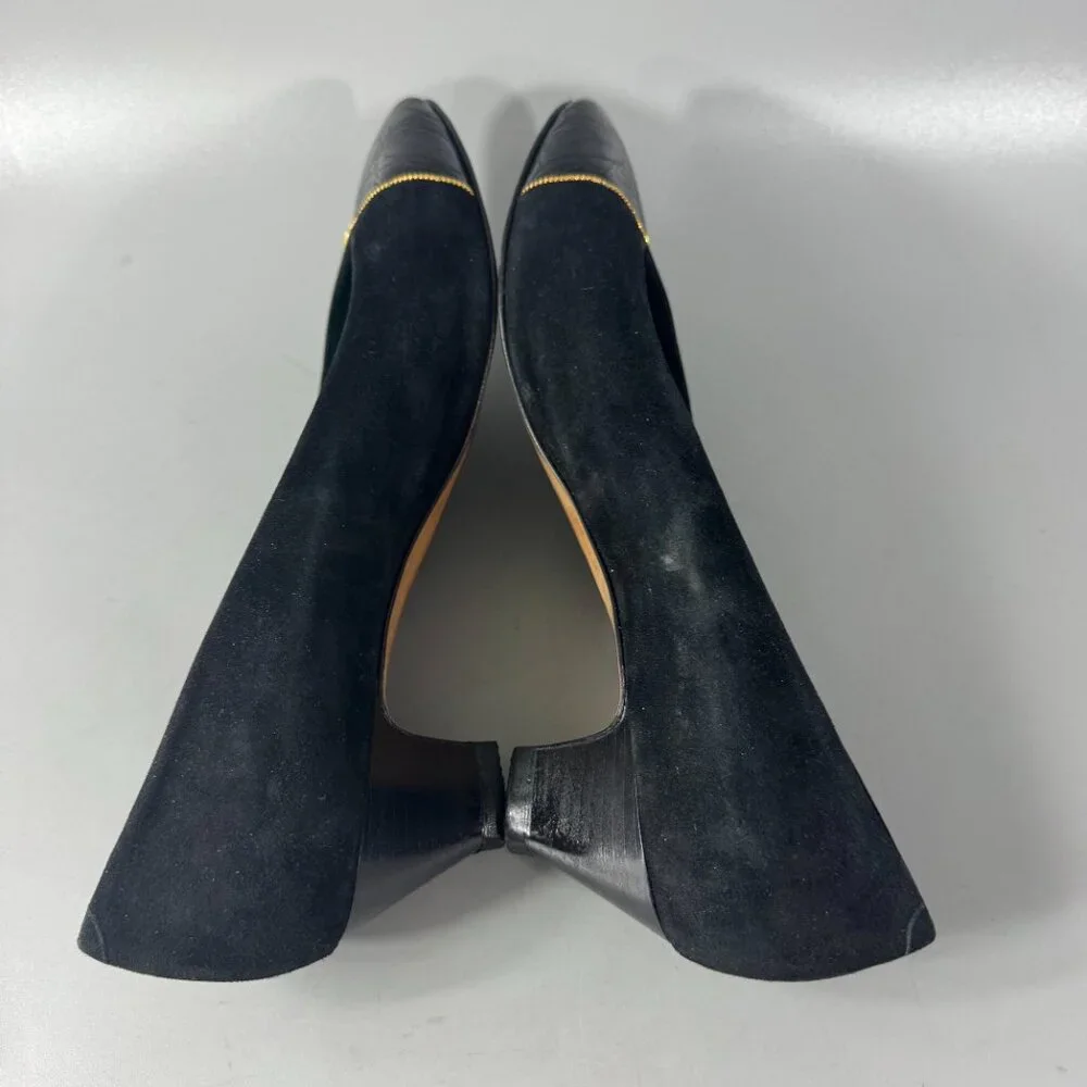 Authentic Gucci 70's-80's Black Suede/Leather w/ Micro GG Logo Pumps, Size 38.5 - Picture 7 of 14